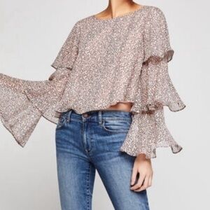 BCBGeneration Abstract Print Tiered Ruffle Top Sz M